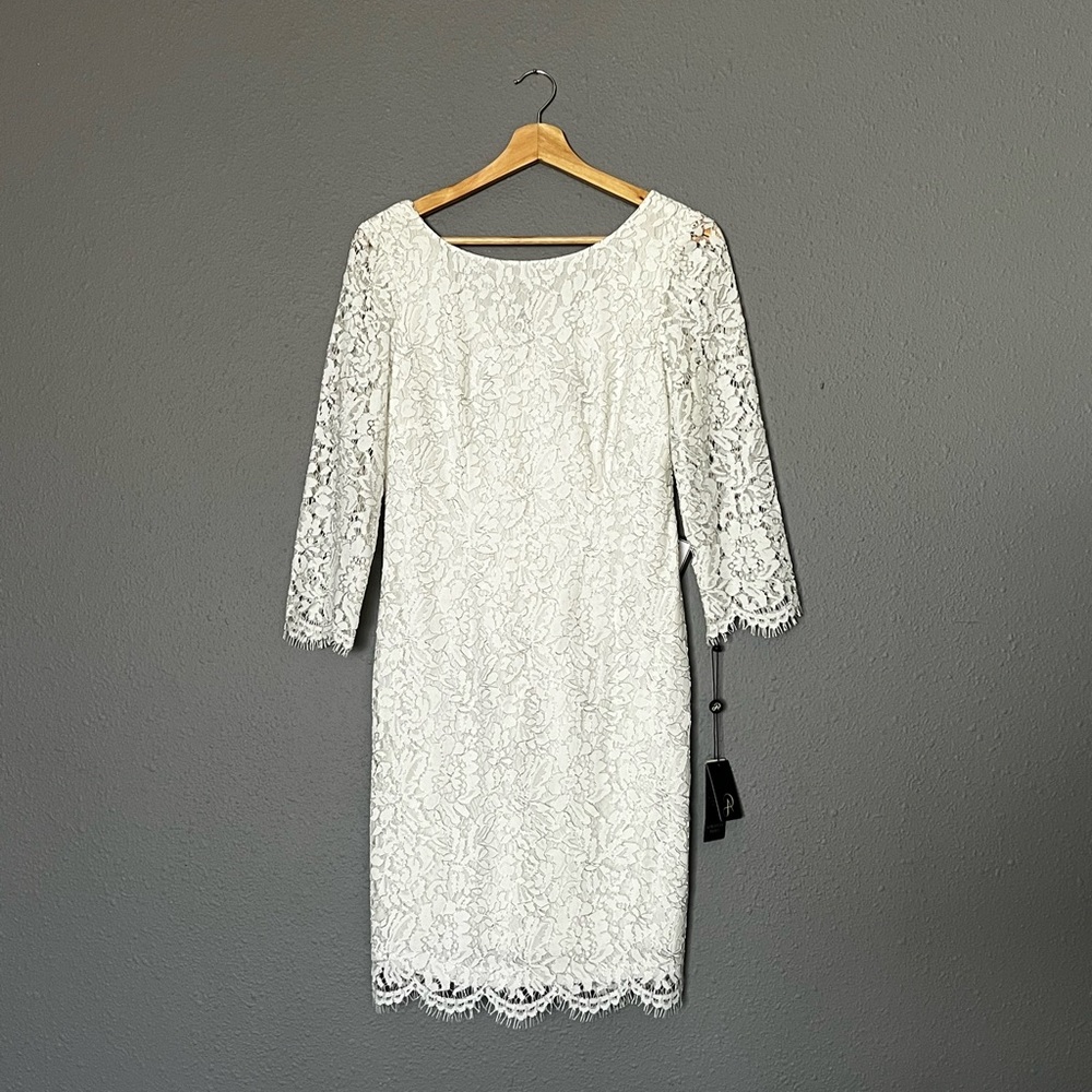 Adrianna Papell, Ivory lace dress with 3/4 sleeves, knee length, back zipper